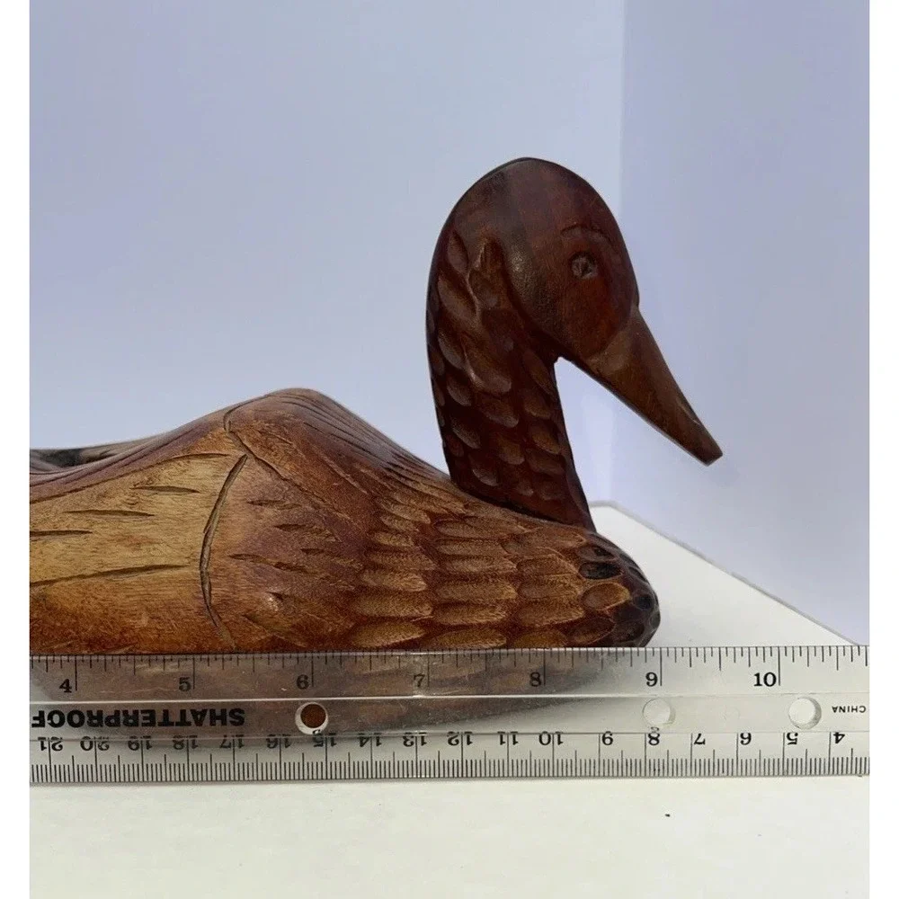 Hand Carved Wood Duck Figurine Vintage Artist Signed Delphine Nelson 6
